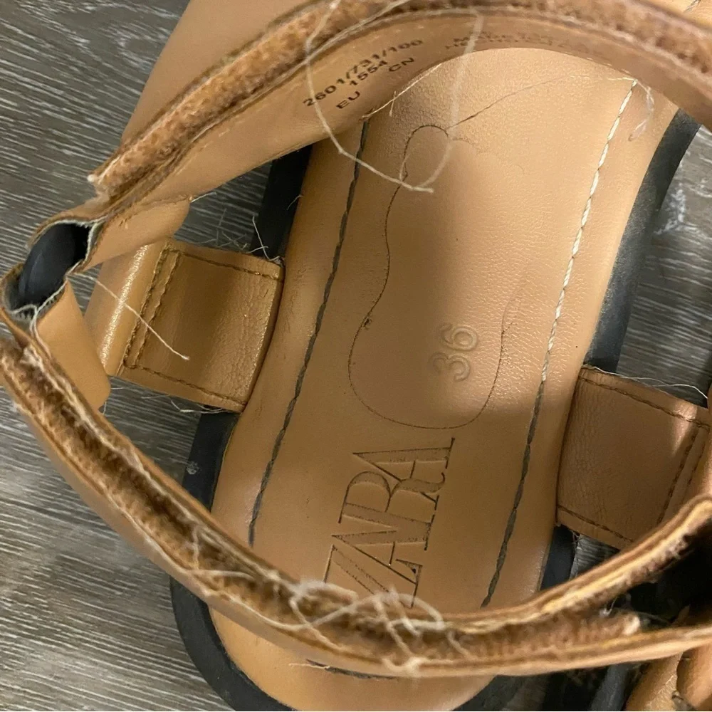 Zara |  Womens Tan Strapped Bow Sandals Size 36 - Picture 6 of 11